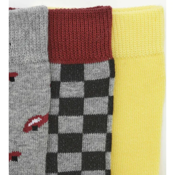 Lot de 3 paires de chaussettes enfant damier Gris Jaune Coton Style