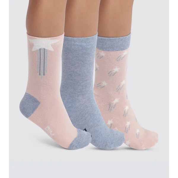 Lot de 3 paires de chaussettes enfant à étoiles Denim Rose Coton Style