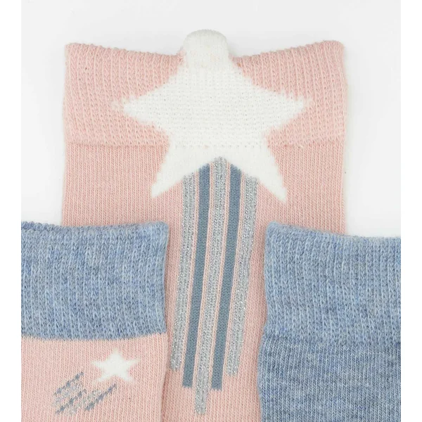 Lot de 3 paires de chaussettes enfant à étoiles Denim Rose Coton Style