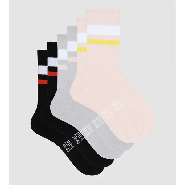 Lot de 3 paires de chaussettes femme en coton Rose Gris EcoDim Sport