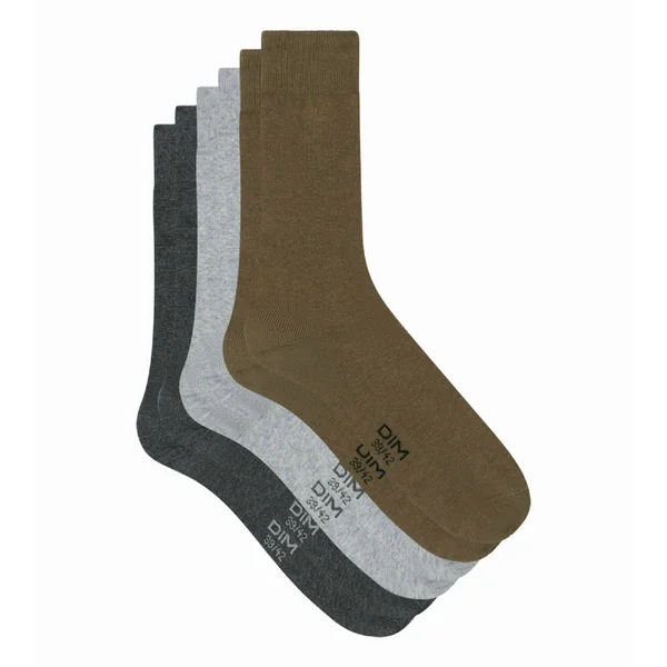 Lot de 3 paires de chaussettes homme Gris Kaki Dim Basic Coton