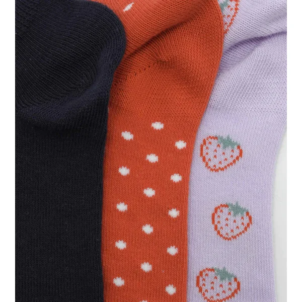 Lot de 3 paires de socquettes enfant Lila à motif fraise Coton Style