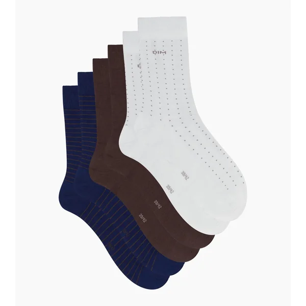 Lot de 3 paires de socquettes homme Bleu Ebene Gris Coton Style