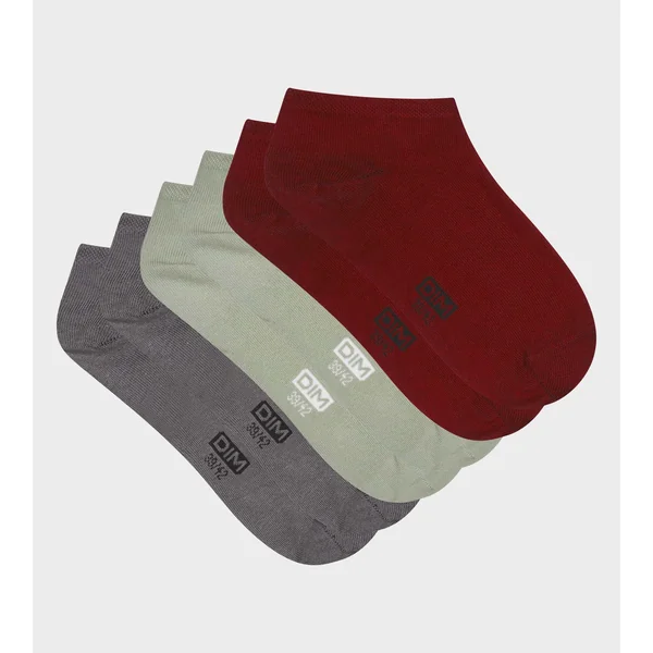 Lot de 3 paires de socquettes homme Gris Rouge Sauge Dim Coton