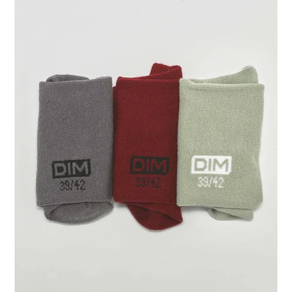 Lot de 3 paires de socquettes homme Gris Rouge Sauge Dim Coton