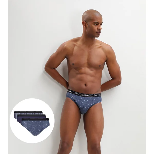 Lot de 3 slip homme en coton à imprimés croix Bleu Dim Coton Print