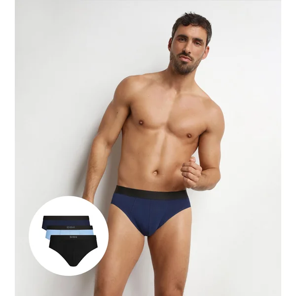 Lot de 3 slips homme en coton Noir Bleu Ultra doux