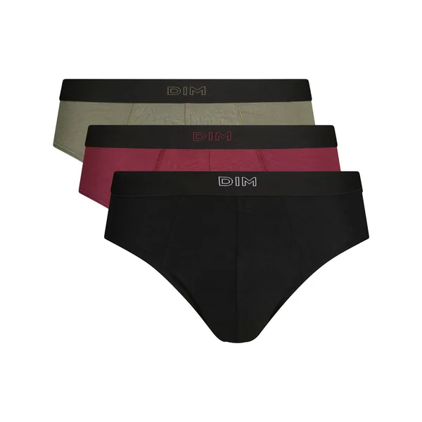Lot de 3 slips homme en coton Noir Kaki Rouge Ultra doux