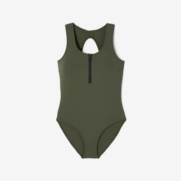 Maillot de bain 1 pièce aquagym aquabike femme, Lio kaki foncé