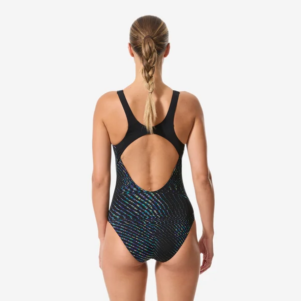 Maillot de bain 1 pièce natation femme, Kimy trai noir jaune