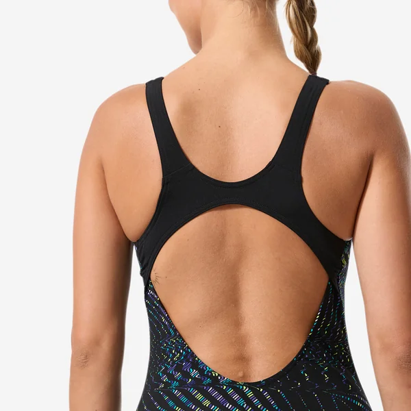 Maillot de bain 1 pièce natation femme, Kimy trai noir jaune