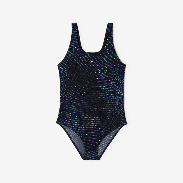 Maillot de bain 1 pièce natation femme, Kimy trai noir jaune