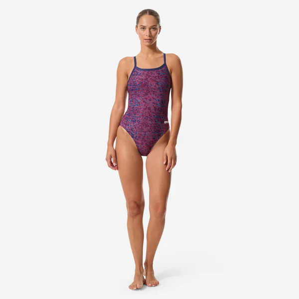 Maillot de bain 1 pièce natation femme, Snakeskin rouge bleu