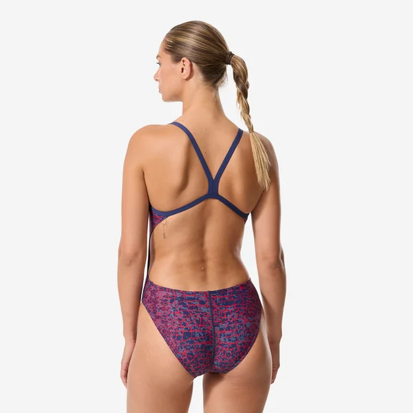 Maillot de bain 1 pièce natation femme, Snakeskin rouge bleu
