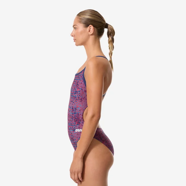 Maillot de bain 1 pièce natation femme, Snakeskin rouge bleu