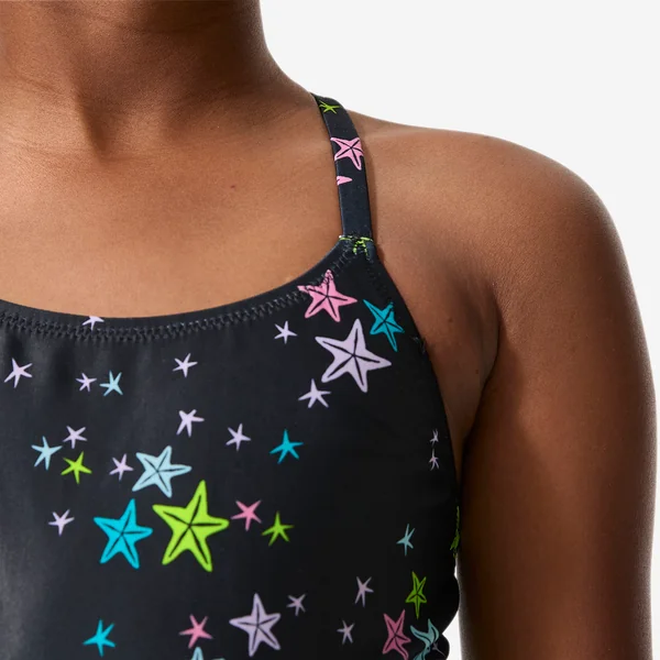 Maillot de bain 1 pièce natation jupette Fille enfant, Lila star noir