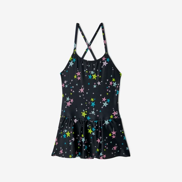 Maillot de bain 1 pièce natation jupette Fille enfant, Lila star noir