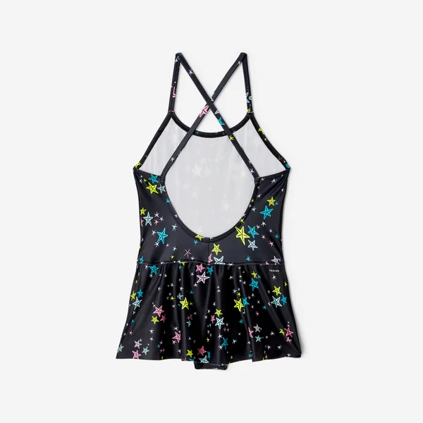Maillot de bain 1 pièce natation jupette Fille enfant, Lila star noir