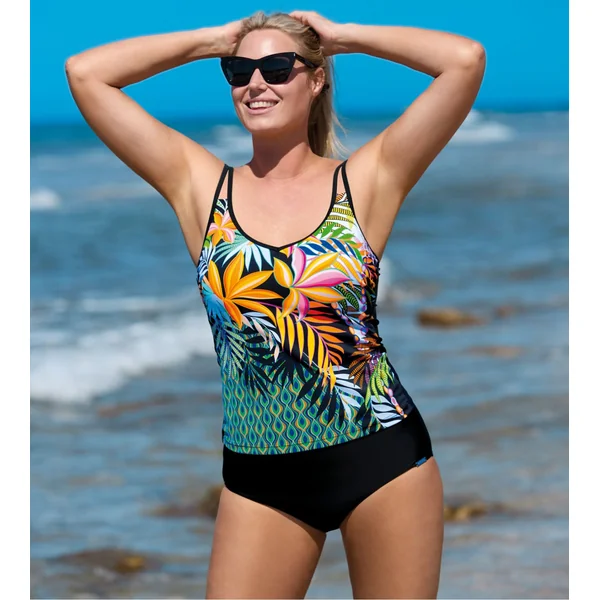 Maillot de bain 2 pièces tankini à bretelles imprimé tropical