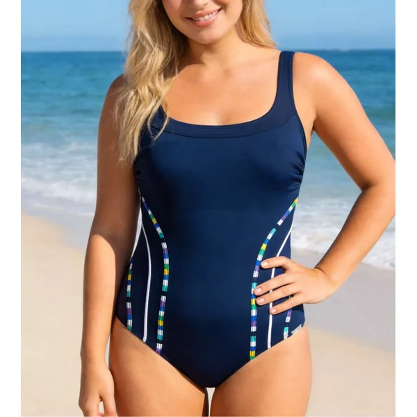 Maillot de bain bleu une pièce pour prothèses avec bretelles réglables