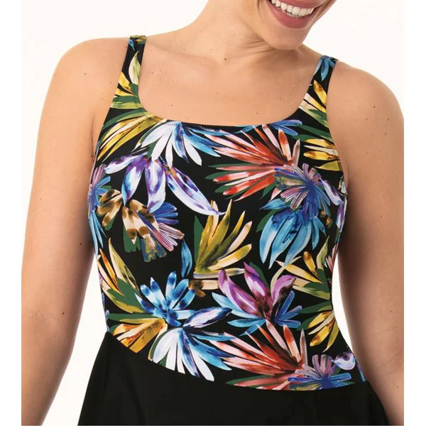 Maillot de bain jupe pour prothèses imprimé tropical noir Agave
