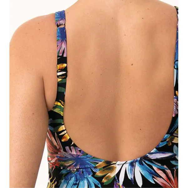 Maillot de bain jupe pour prothèses imprimé tropical noir Agave