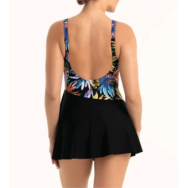 Maillot de bain jupe pour prothèses imprimé tropical noir Agave