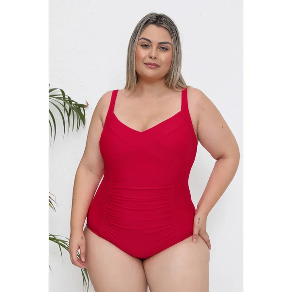 Maillot de bain une pièce amincissant rouge ruché