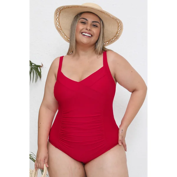 Maillot de bain une pièce amincissant rouge ruché