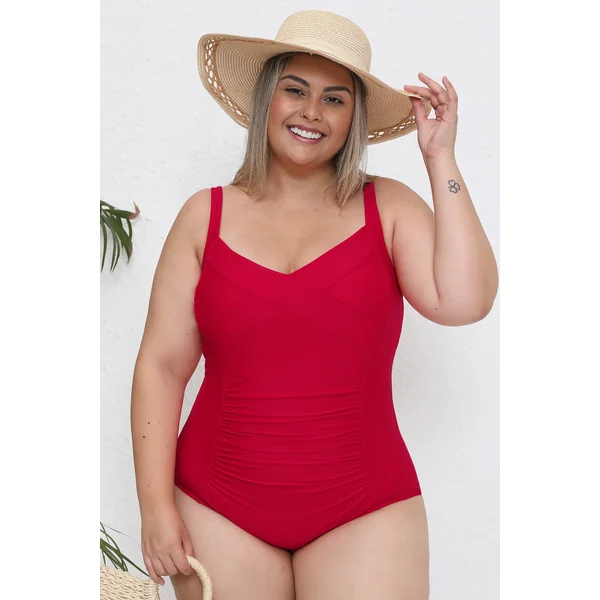 Maillot de bain une pièce amincissant rouge ruché