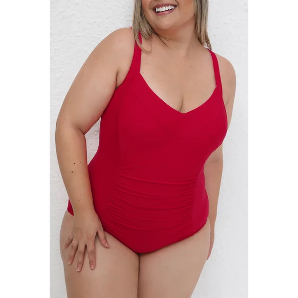 Maillot de bain une pièce amincissant rouge ruché