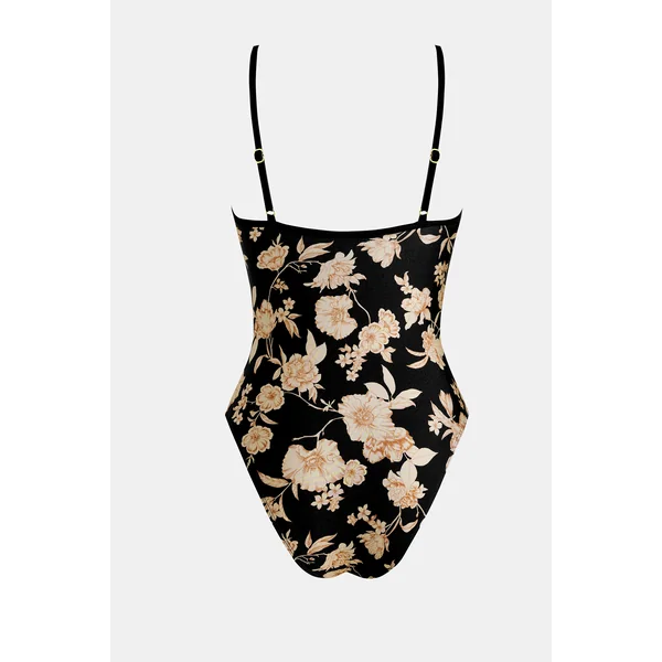 Maillot de bain une pièce col plongeant et bas échancré