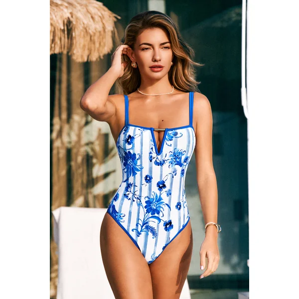 Maillot de bain une pièce floral bleu ventre plat