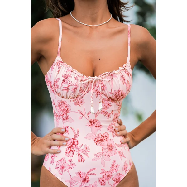 Maillot de bain une pièce floral col diamant armature