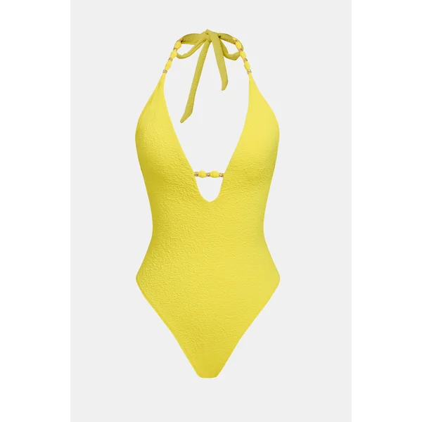 Maillot de bain une pièce jaune bas échancré