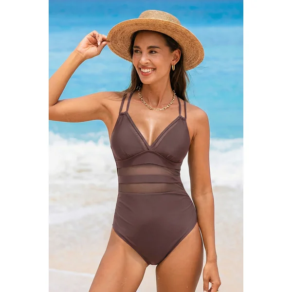 Maillot de bain une pièce marron bas jambe standard