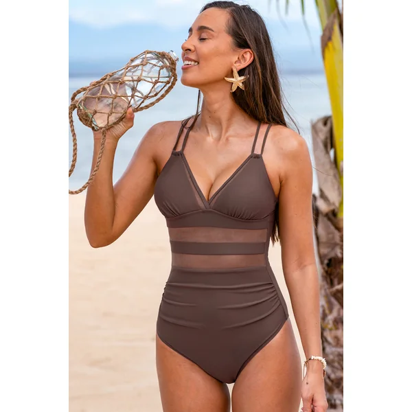 Maillot de bain une pièce marron bas jambe standard