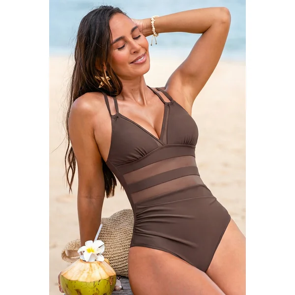 Maillot de bain une pièce marron bas jambe standard