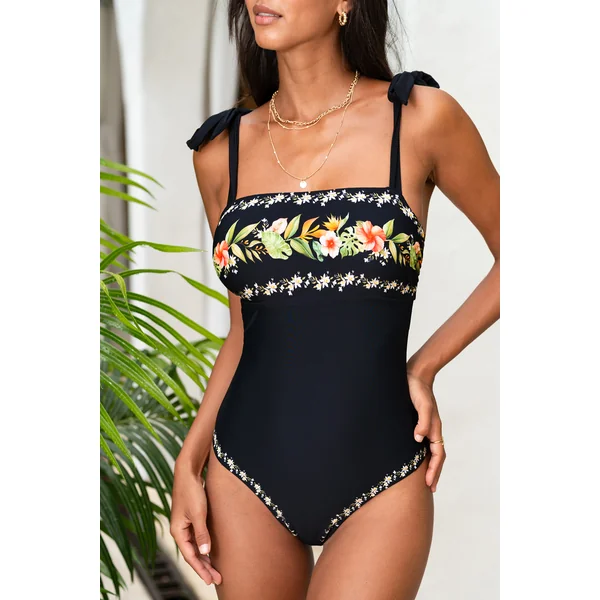 Maillot de bain une pièce noir bretelles ajustables col carré