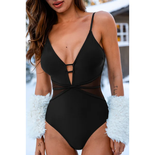 Maillot de bain une pièce noir col plongeant dos nu