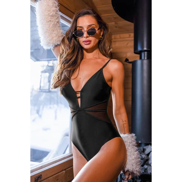 Maillot de bain une pièce noir col plongeant dos nu