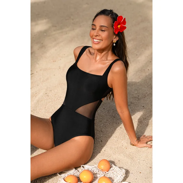 Maillot de bain une pièce noir ventre plat col carré