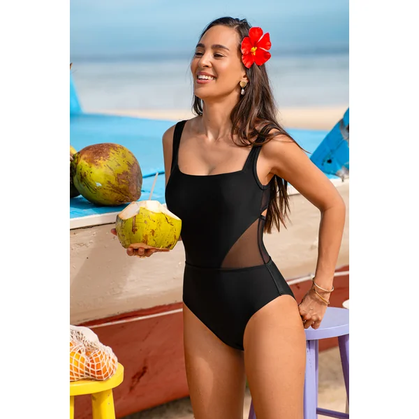 Maillot de bain une pièce noir ventre plat col carré