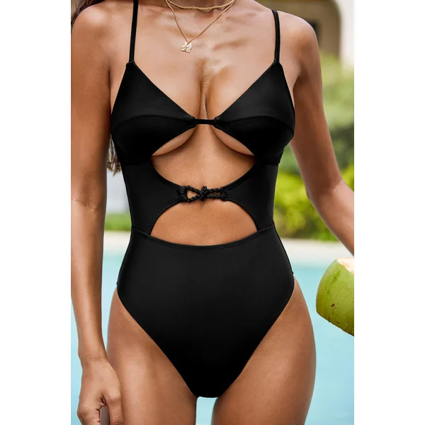 Maillot de bain une pièce noir à découpes bretelles ajustables