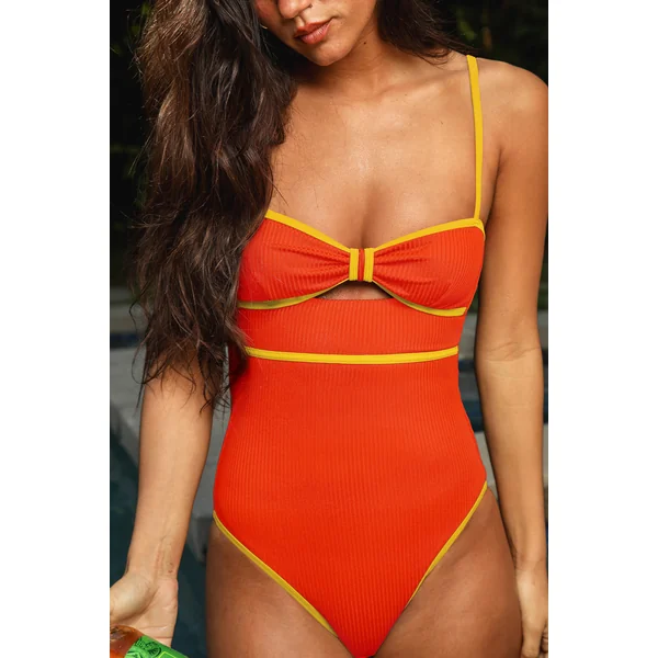 Maillot de bain une pièce orange ventre plat couverture modérée