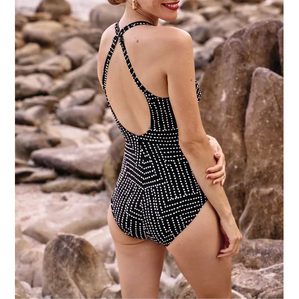 Maillot de bain une pièce post mastectomie noir avec pois blancs