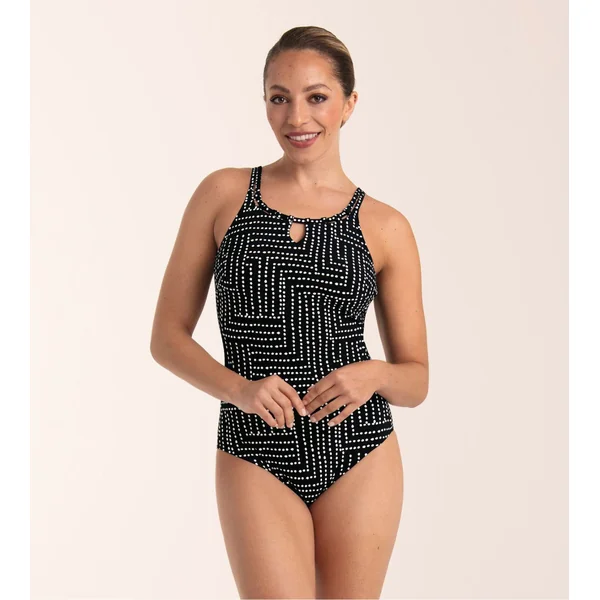 Maillot de bain une pièce post mastectomie noir avec pois blancs