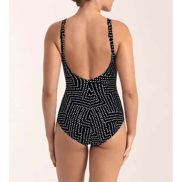 Maillot de bain une pièce post mastectomie noir avec pois blancs