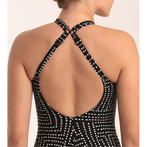Maillot de bain une pièce post mastectomie noir avec pois blancs