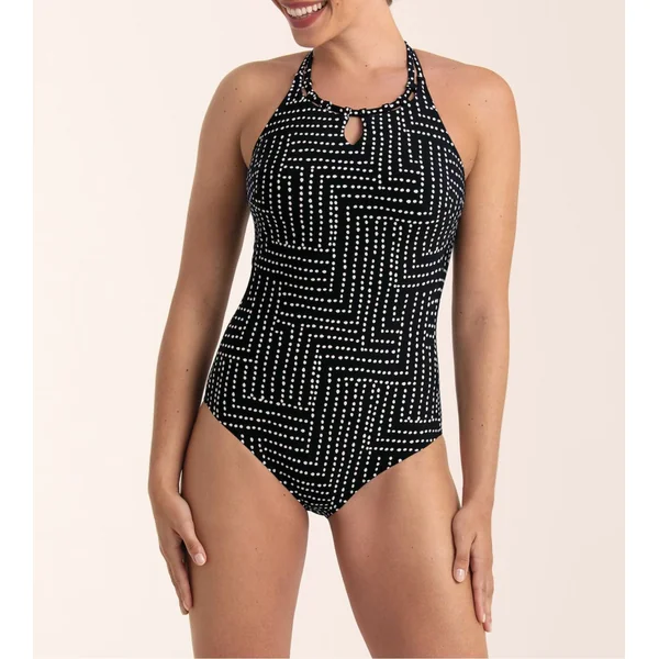 Maillot de bain une pièce post mastectomie noir avec pois blancs